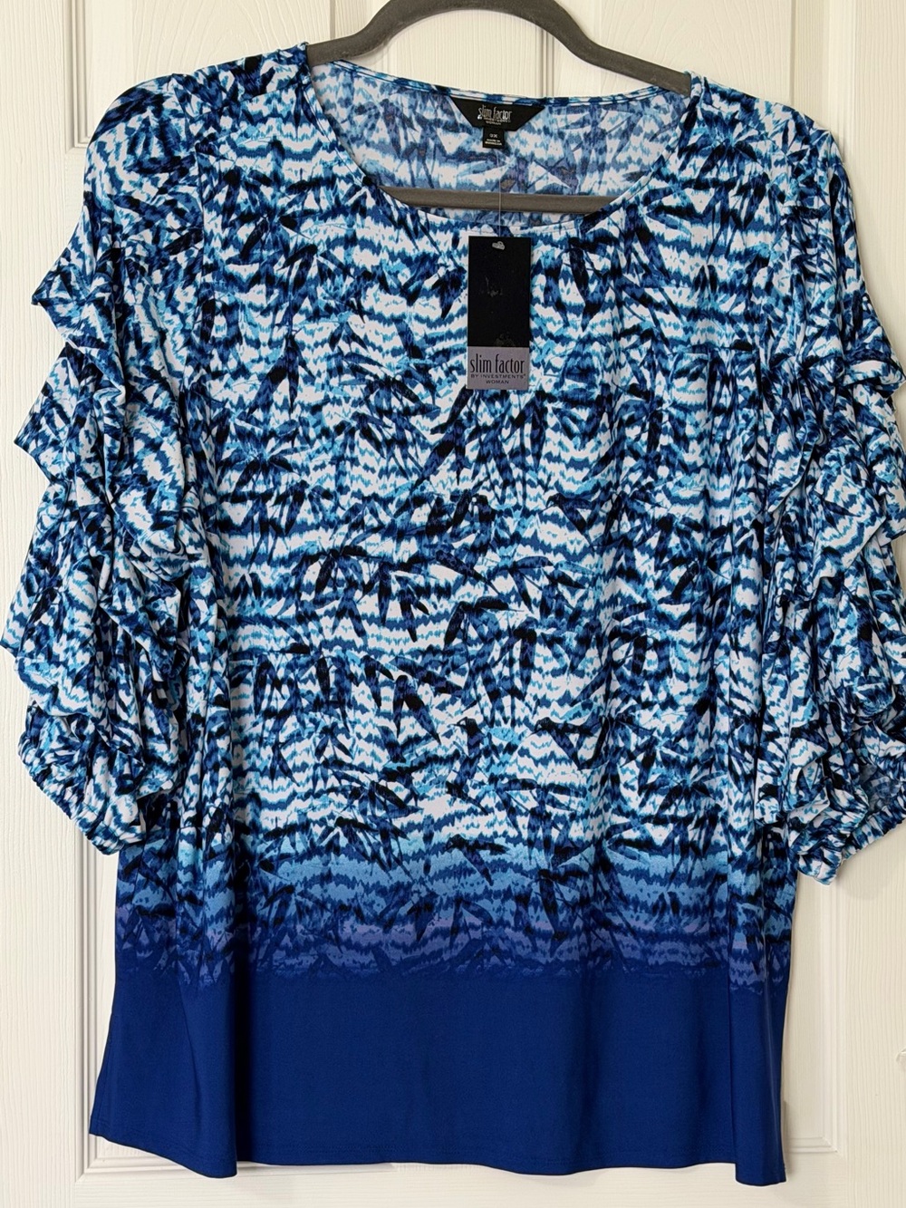 Investments Blue Multi-Pattern Ruffle-Sleeve Tunic - Picture 2 of 10